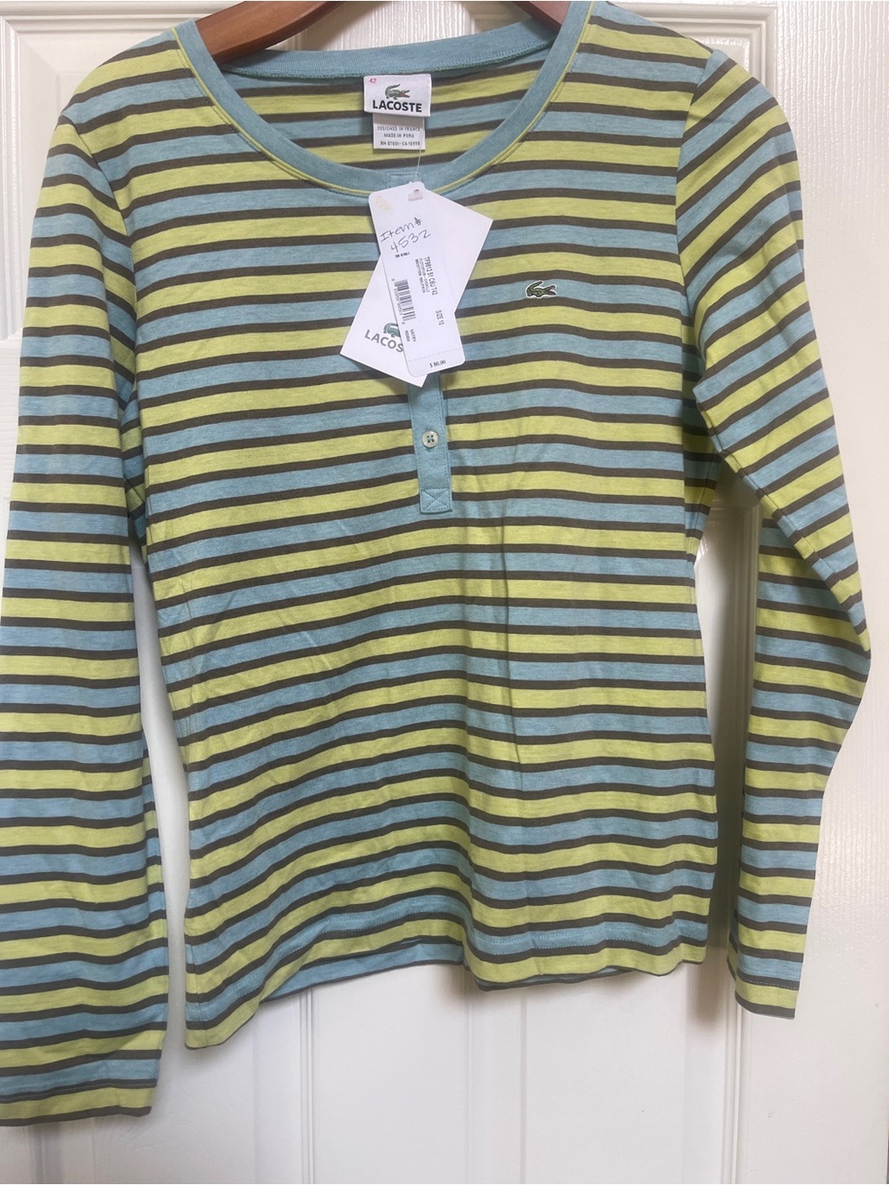 Lacoste Blue, Lime & Brown Striped Long-Sleeve Henley